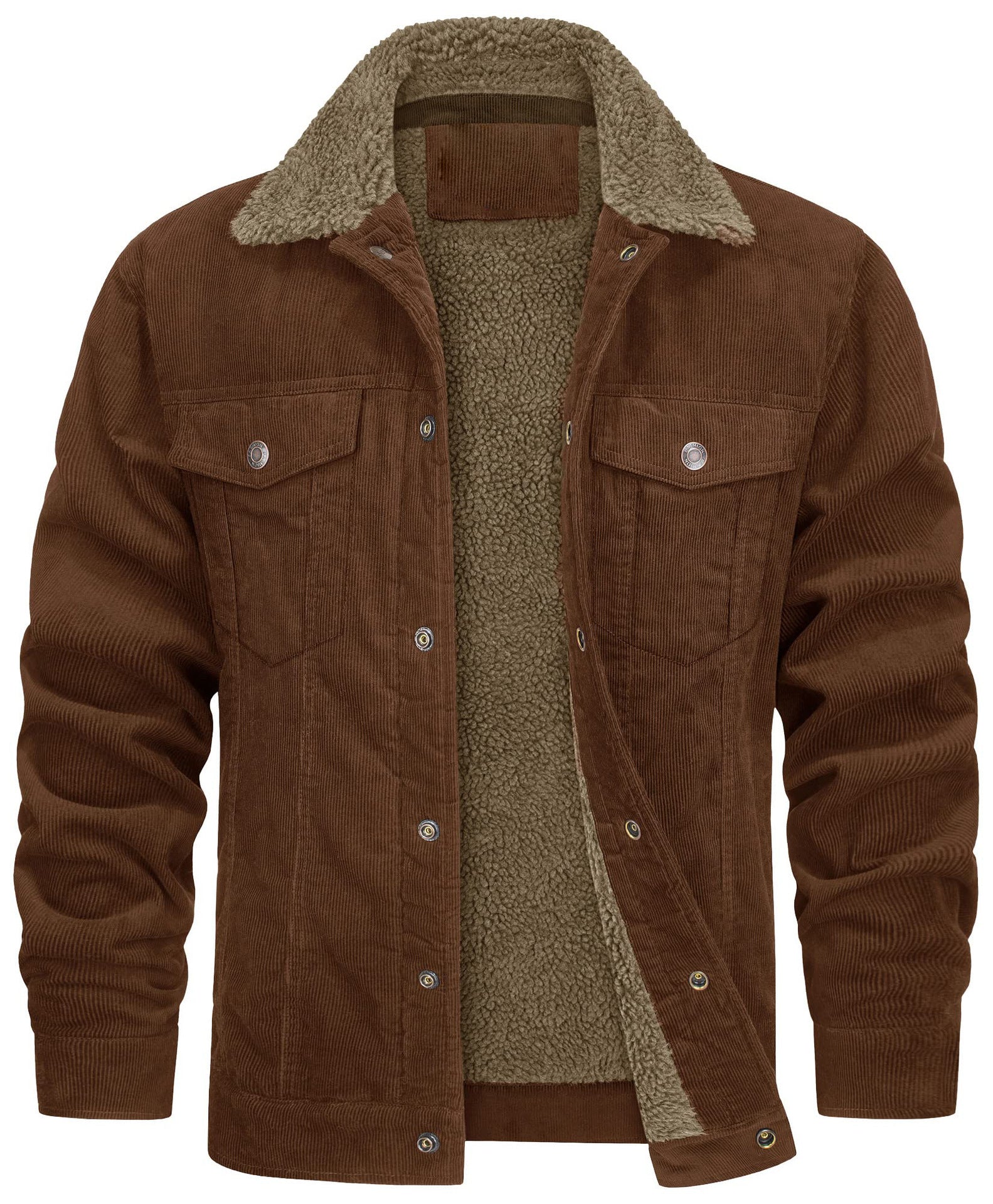 Corduroy Lapel Long Sleeve Plush Jacket Coat by My Store