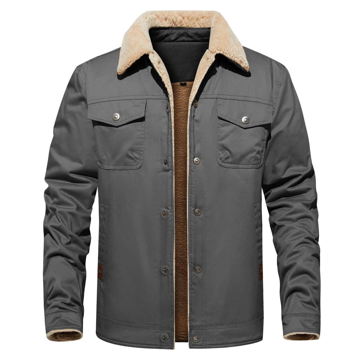 Men's Winter Jacket Lined Sherpa Jacket Warm Trucker Coat Multi Pocket by DERILUJA LLC