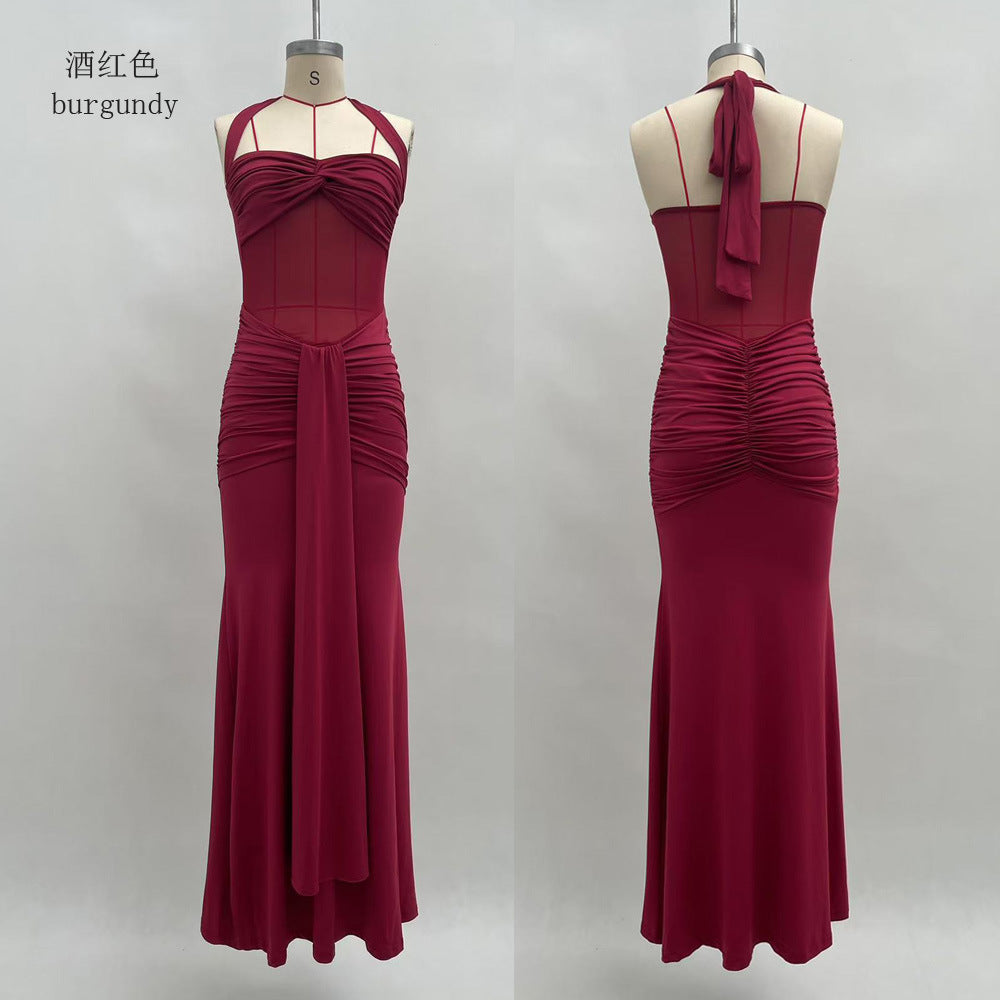 Amazon Cross-Border 2026 New European And American Style Ruched Women's Long Dress, Fashionable And Sexy Backless Bodycon Dress by DERILUJA LLC