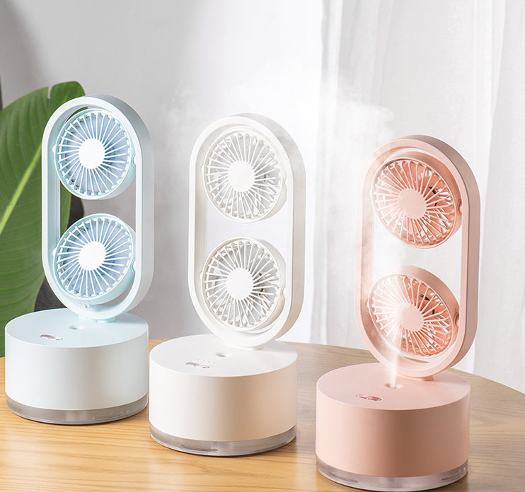Two-In-One New Double-Leaf Spray Water-Cooled Fan Desk Top Dormitory Small Fan Ins Wind Humidifier Desk Fan by eprolo