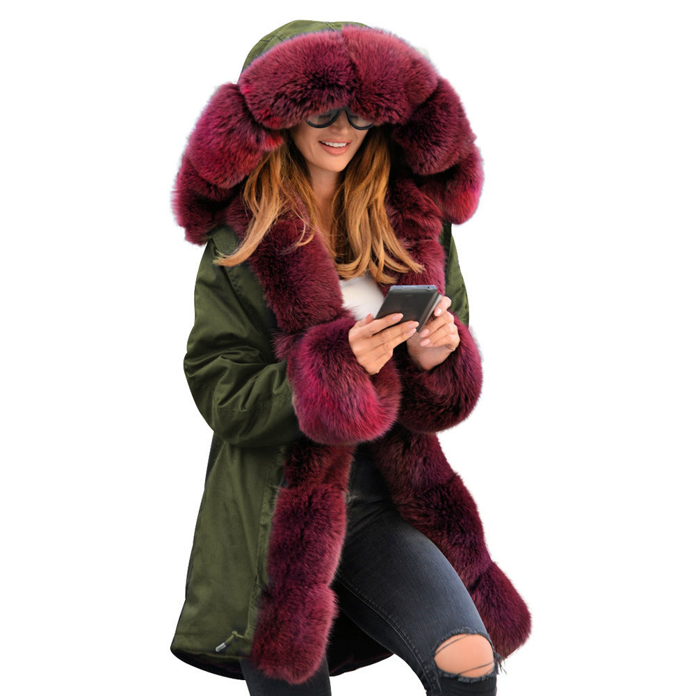 Cotton-padded Jacket Fur Collar Coat Hooded by DERILUJA LLC