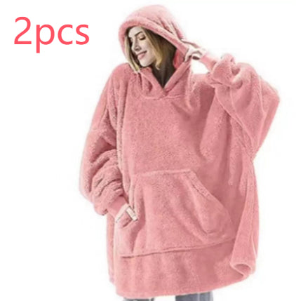 Hoodie Sweatshirt With Big Pocket Tops Sweater Comfortable Loose Double-Sided Fleece Thicker Wearable Blanket by DERILUJA LLC