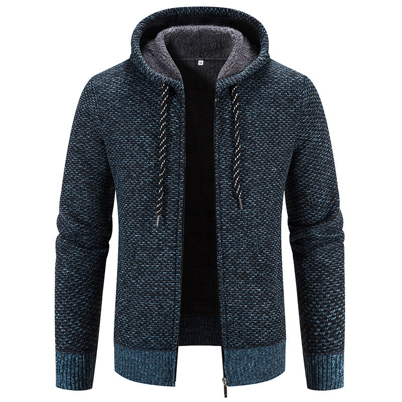 Winter Coat Zipper Closure Solid Color Long Sleeves Drawstring With Hat Keep Warm Casual Thicken Plush Sweater Coat For Daily by DERILUJA LLC