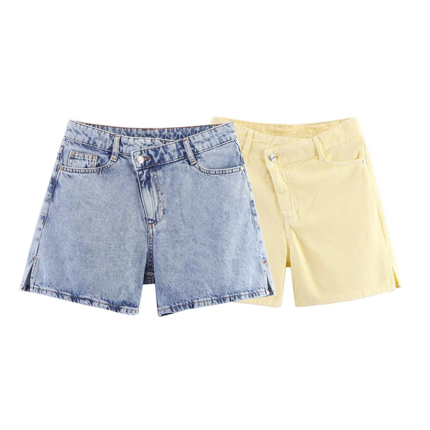High waisted double breasted denim shorts by eprolo