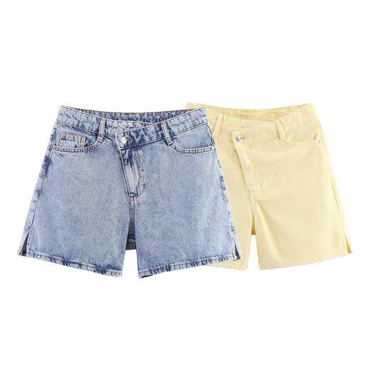 High waisted double breasted denim shorts by eprolo