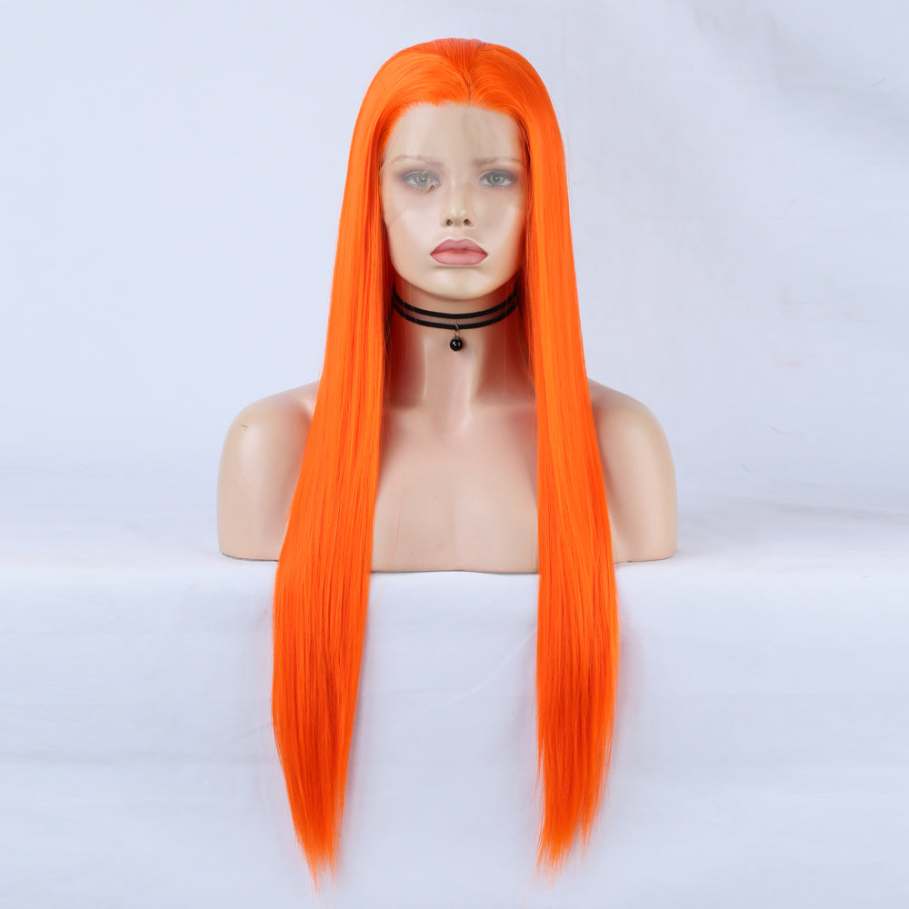 Natural Transition Wig Orange Chemical Fiber Front Lace Long Straight Hair Matte High Temperature Silk Headgear