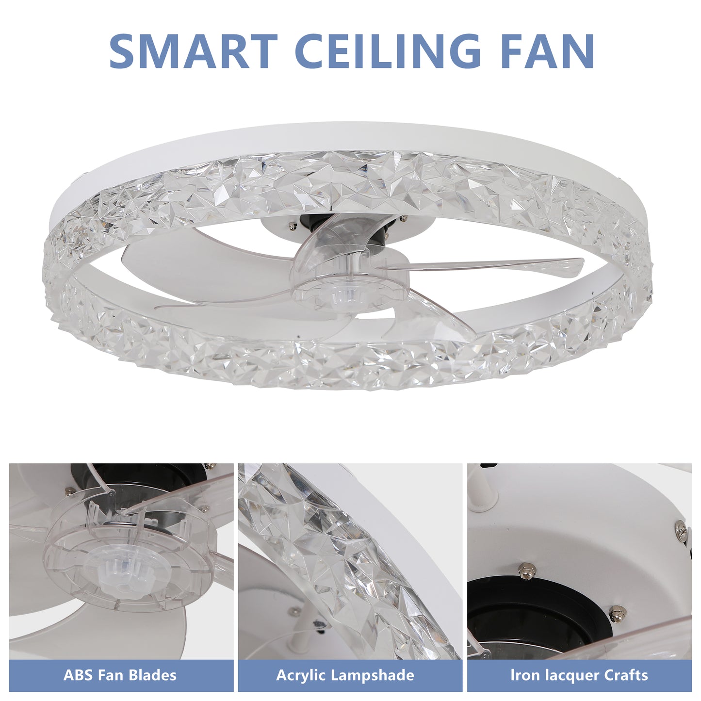 Modern acrylic ceiling fan light with remote control, dimmable LED pendant light, 6-speed adjustable, silent motor by eprolo