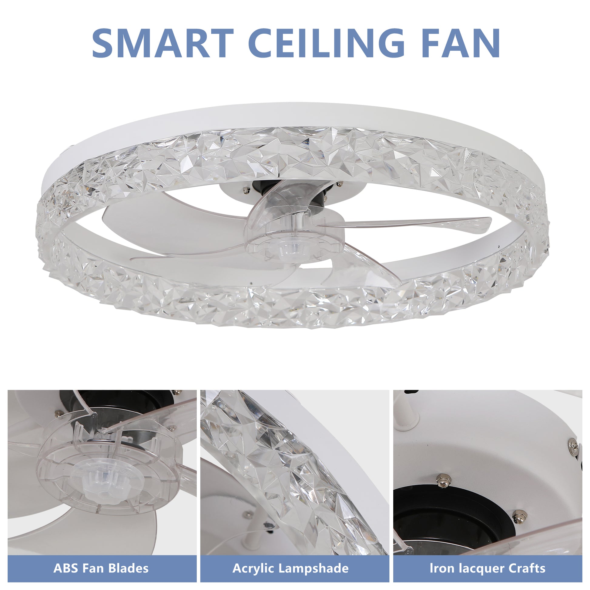 Modern acrylic ceiling fan light with remote control, dimmable LED pendant light, 6-speed adjustable, silent motor by eprolo