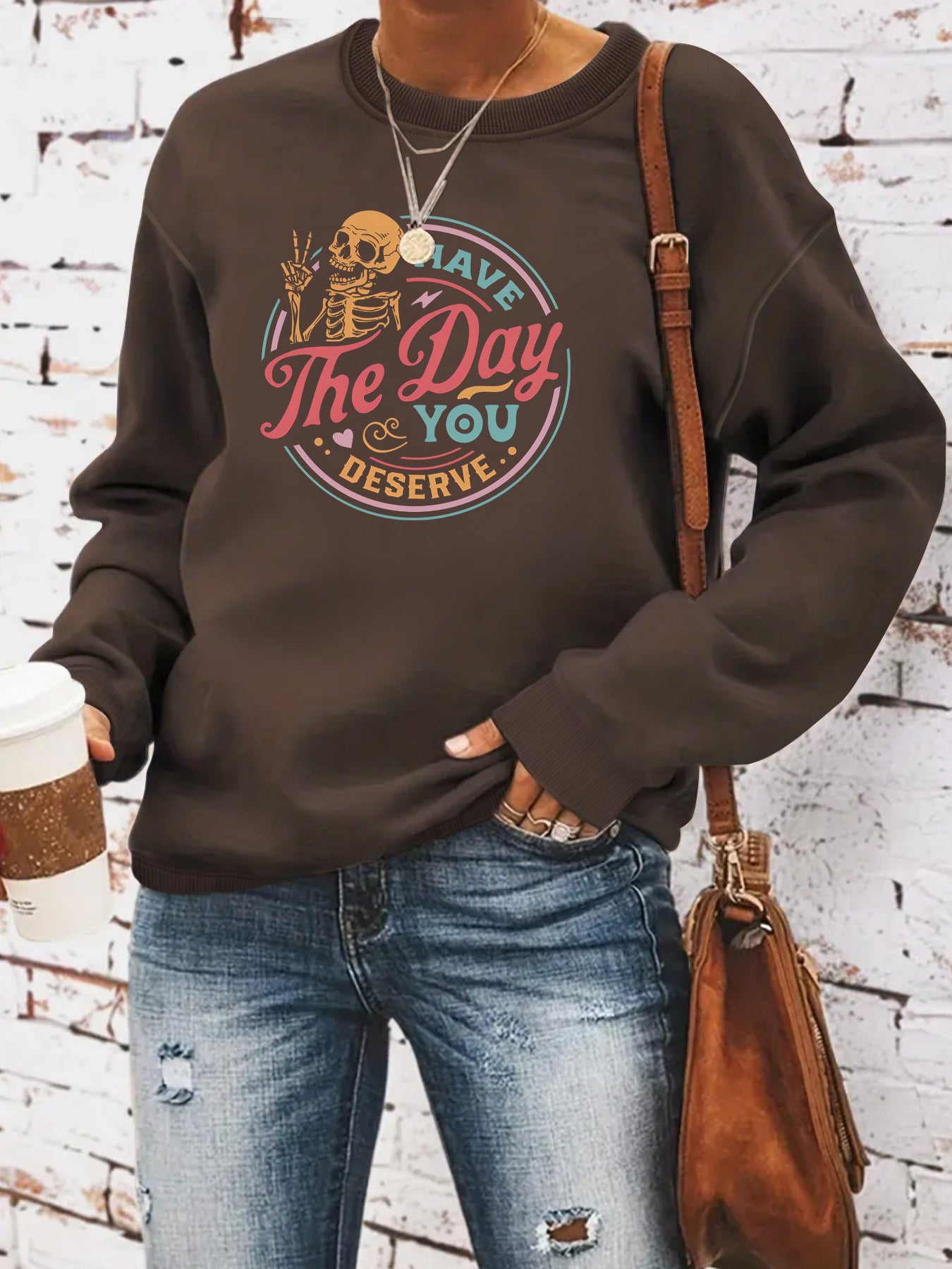 The Day Pattern Printed Round Neck Hoodie by eprolo