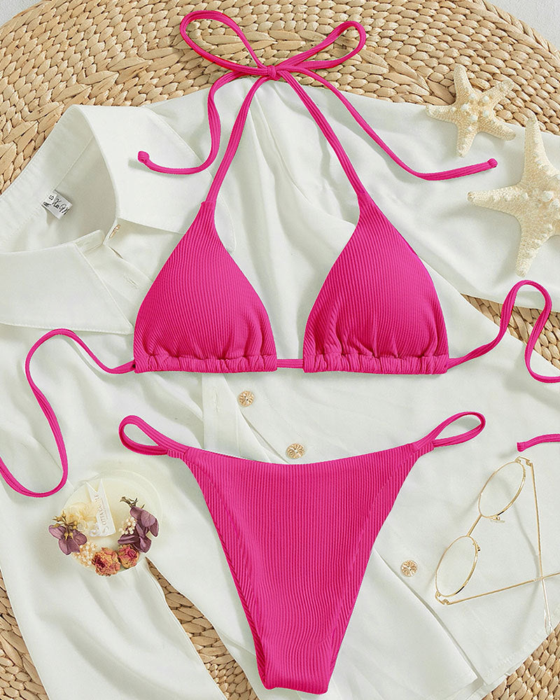 Hanging neck tie bikini multi-color three-point swimsuit hot spring swimsuit by eprolo