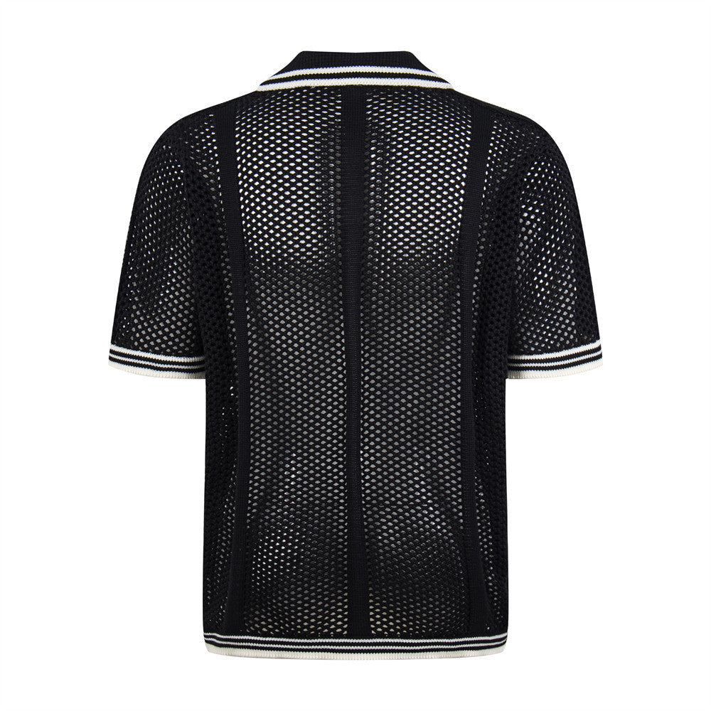 Hollow mesh V-neck polo shirt top by eprolo