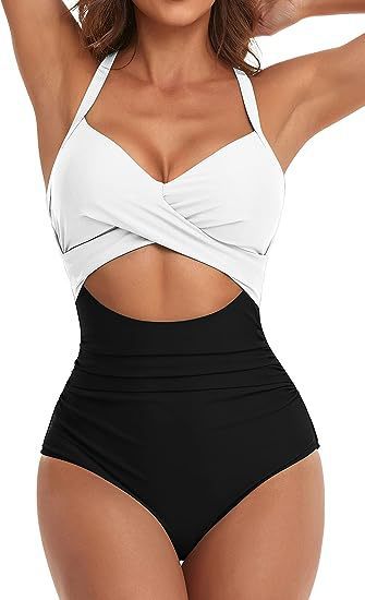 one-piece hard pack swimsuit with hollowed out solid color swimsuit, women's high waisted tight fitting swimsuit by eprolo