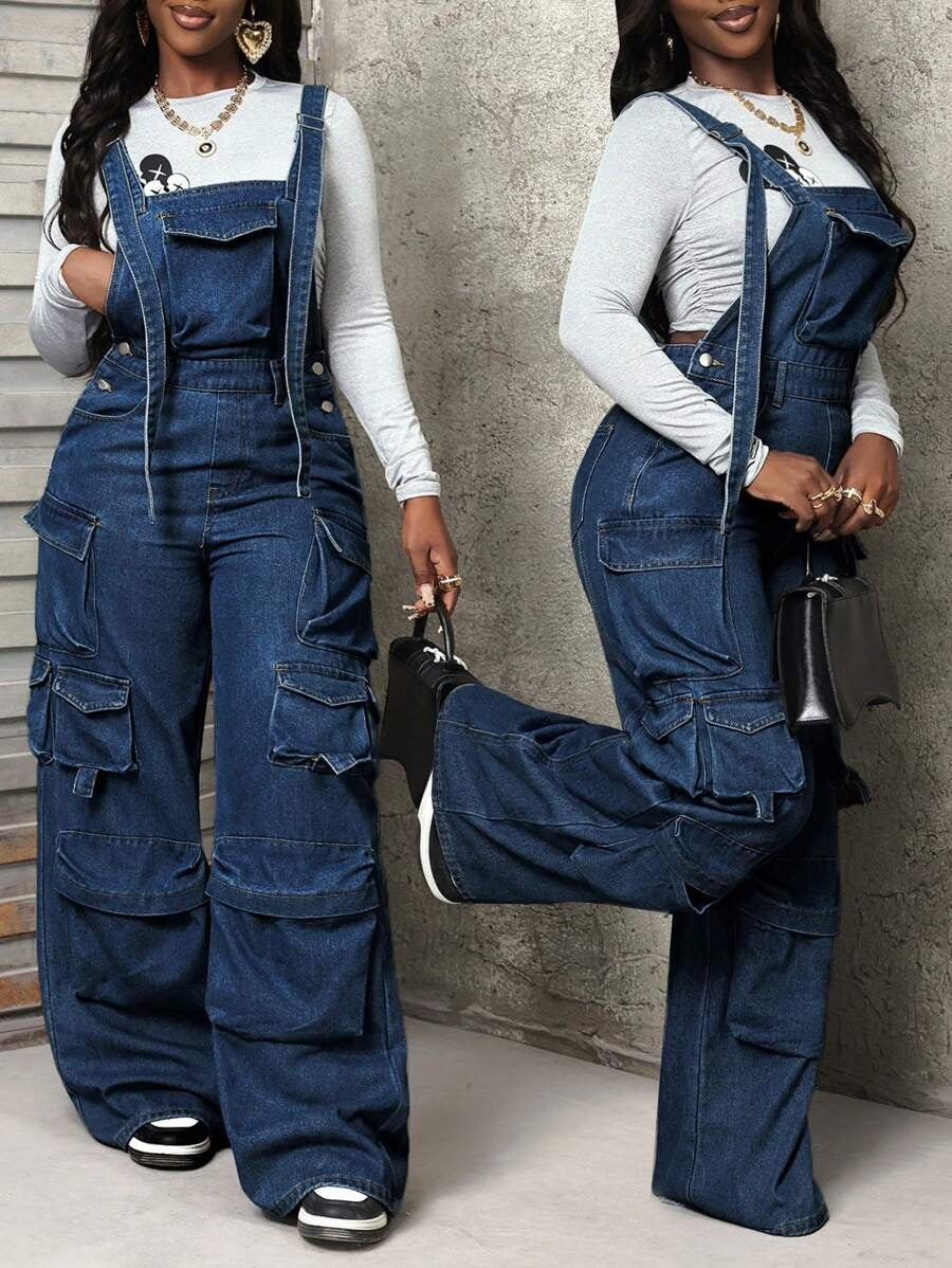 Wide leg denim loose overalls by eprolo