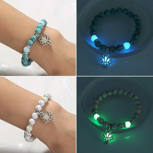 New Yoga Turquoise Glow Lotus Bracelet Multicolor Fluorescent Men's and Women's Fashion Accessories Bracelet ko