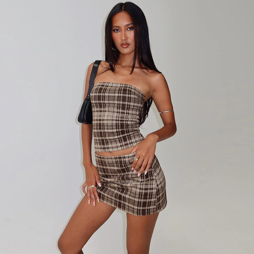 Two piece set of navel wrapped short skirt for women by eprolo