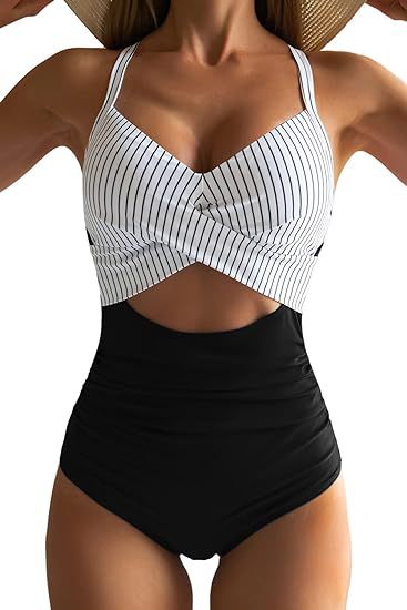 one-piece hard pack swimsuit with hollowed out solid color swimsuit, women's high waisted tight fitting swimsuit by eprolo