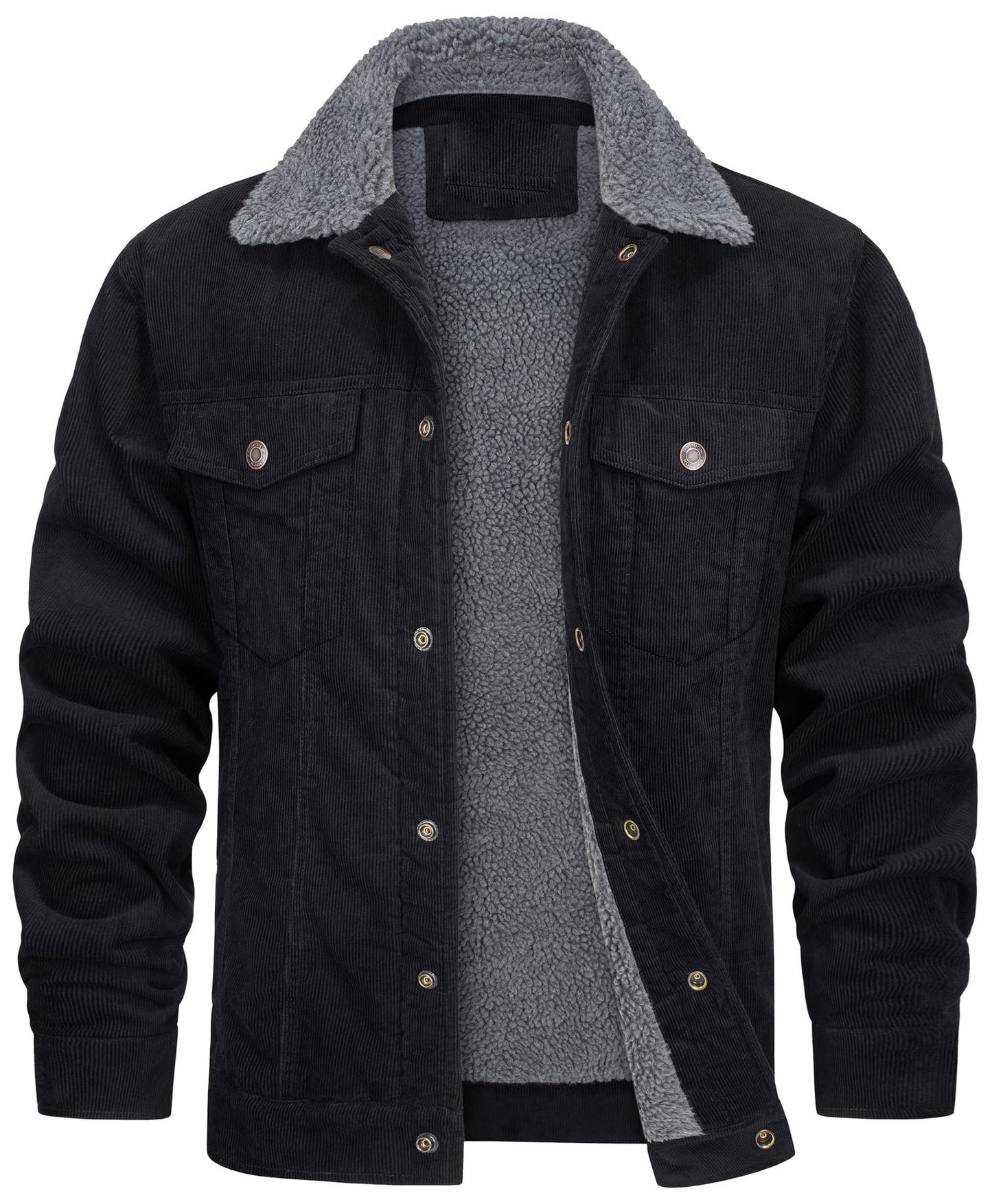 Corduroy Lapel Long Sleeve Plush Jacket Coat by My Store