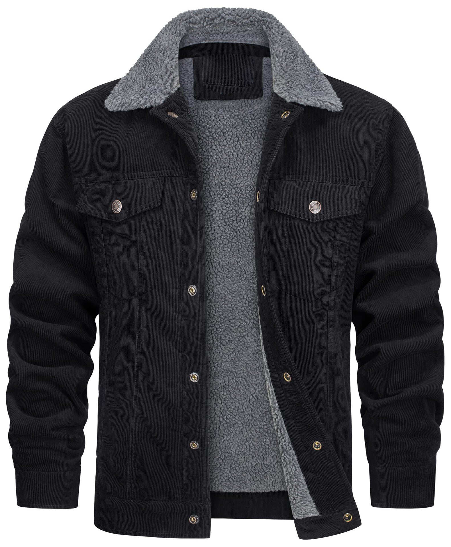 Corduroy Lapel Long Sleeve Plush Jacket Coat by My Store
