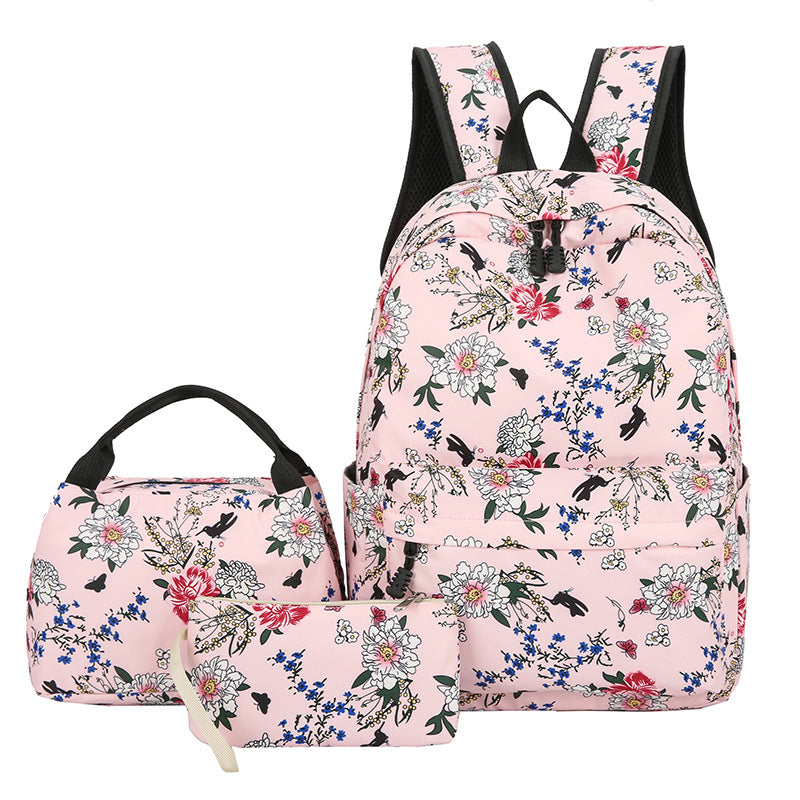 Floral Bags 3pcs Schoolbag Backpack Lunch Bag And Wallets