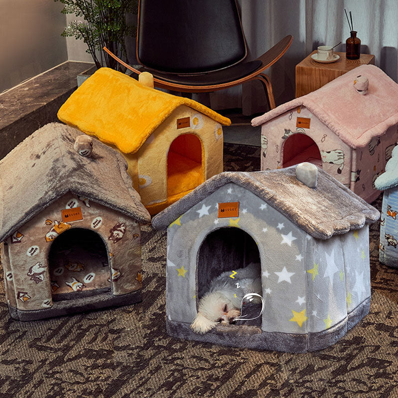 Foldable Dog House Pet Cat Bed Winter Dog Villa Sleep Kennel Removable Nest Warm Enclosed Cave Sofa Pets Supplies by Badon Shop LLC