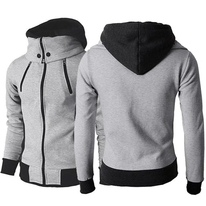 Men's Zip UP Hooded Jacket Fake Two Piece Sports Cardigan Casual Slim Sweatshirt Jacket by DERILUJA LLC