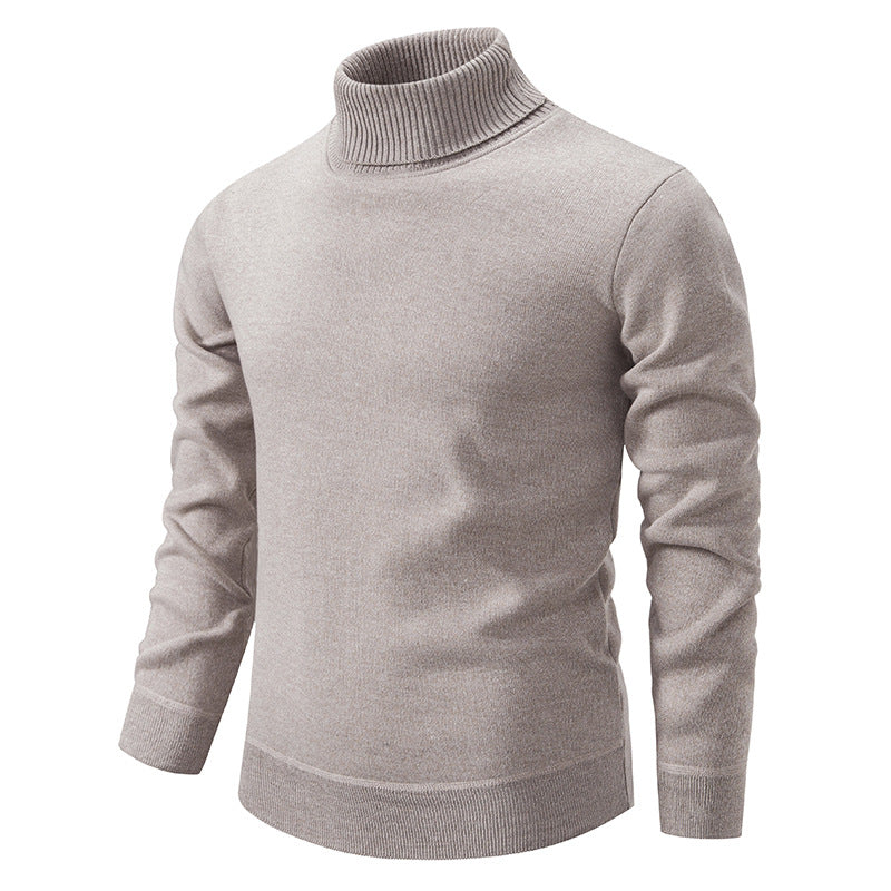 Men's Turtleneck Pullover Sweater Fashion Solid Color Fleece Lined Knitted Long-sleeved Top Clothing by DERILUJA LLC