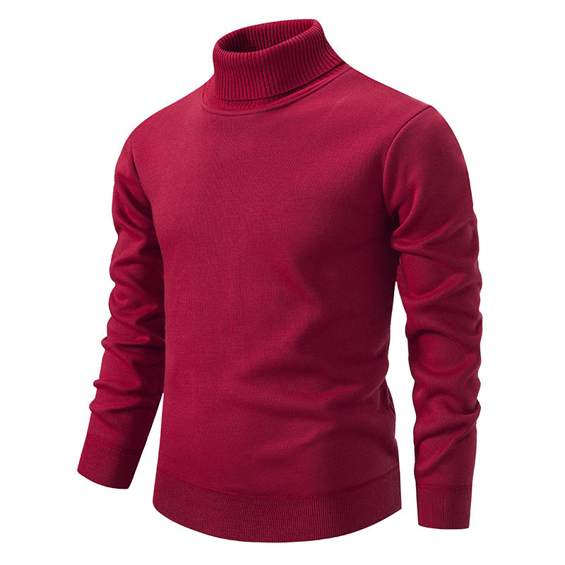 Men's Turtleneck Pullover Sweater Fashion Solid Color Fleece Lined Knitted Long-sleeved Top Clothing by DERILUJA LLC