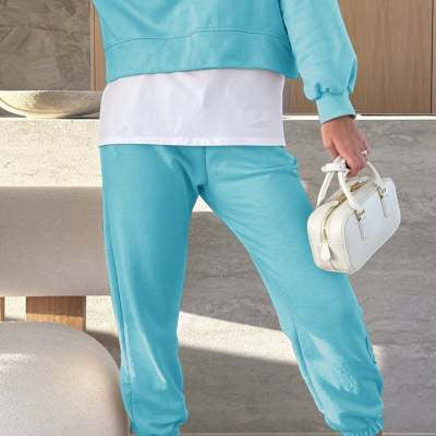 Hooded Sweatshirt Suit Loose Long Sleeve False Two-piece Tops And Jogger Sports Trousers Casual Spots Set For Women's Clothing