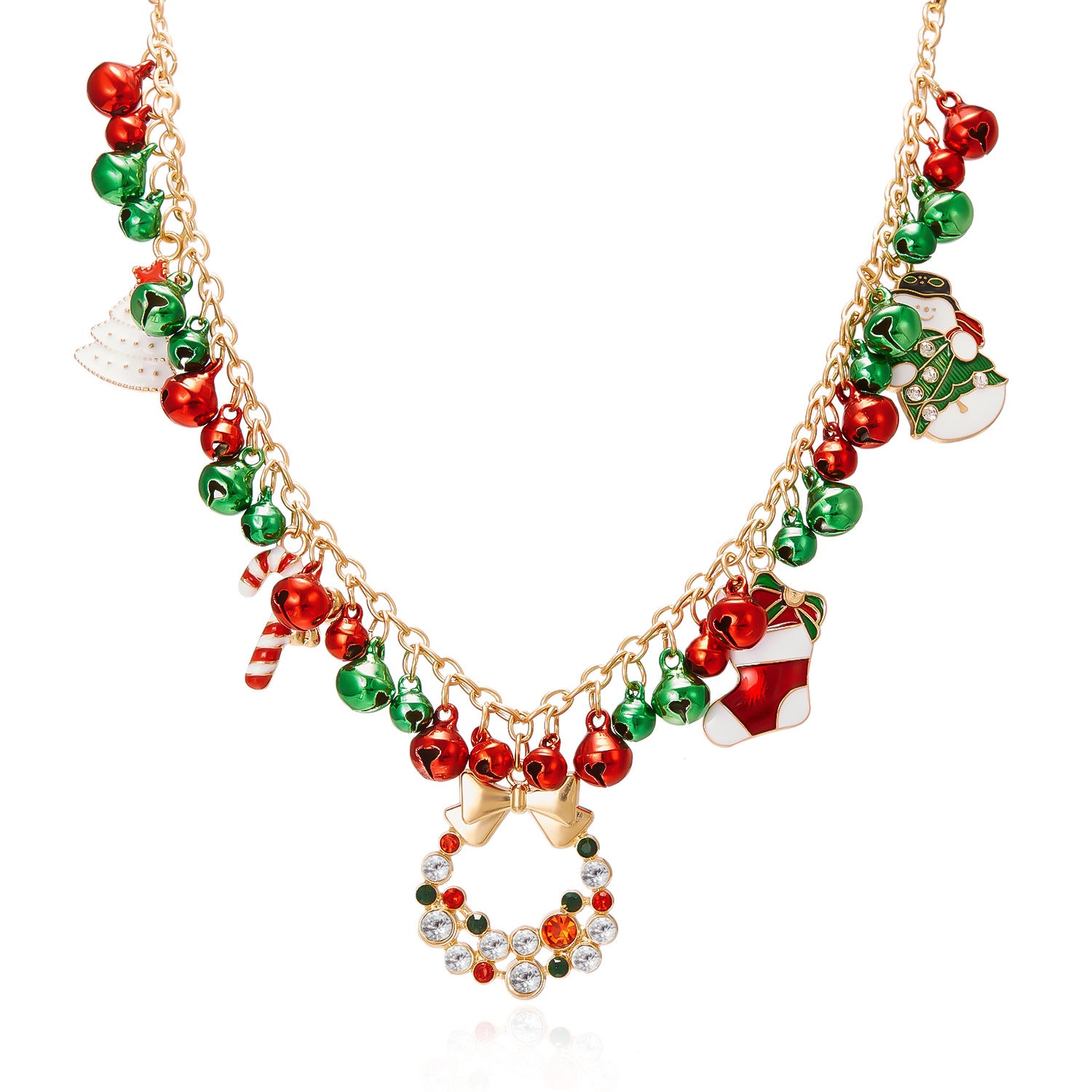 Christmas-themed Necklace for Women, Santa Claus Wreath Rhinestone Pendant, Christmas Bell and Tree Sweater Chain