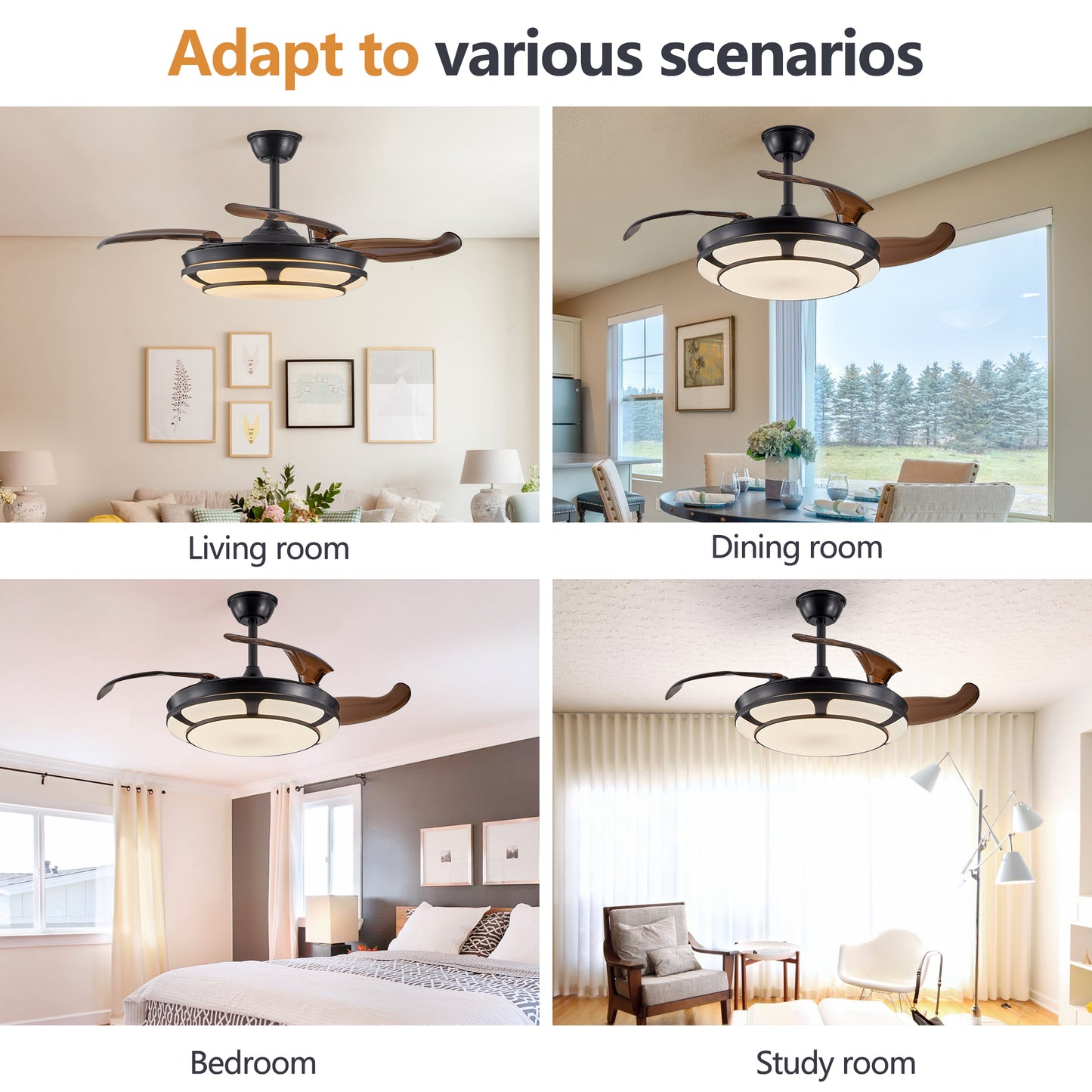 Modern Minimalist Invisible Ceiling Fan Light - Retractable Fan With LED Fixtures - For Living Room, Bedroom and Dining room by eprolo
