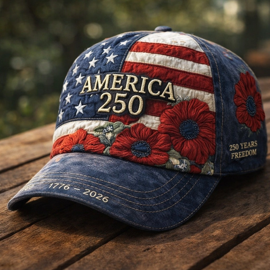 America's 250th Anniversary Rose 3D Printed Baseball Cap For Daily Travel And Independence Day Celebration by DERILUJA LLC