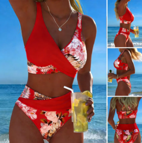 Women's Floral Print Bikini Casual Set by DERILUJA LLC