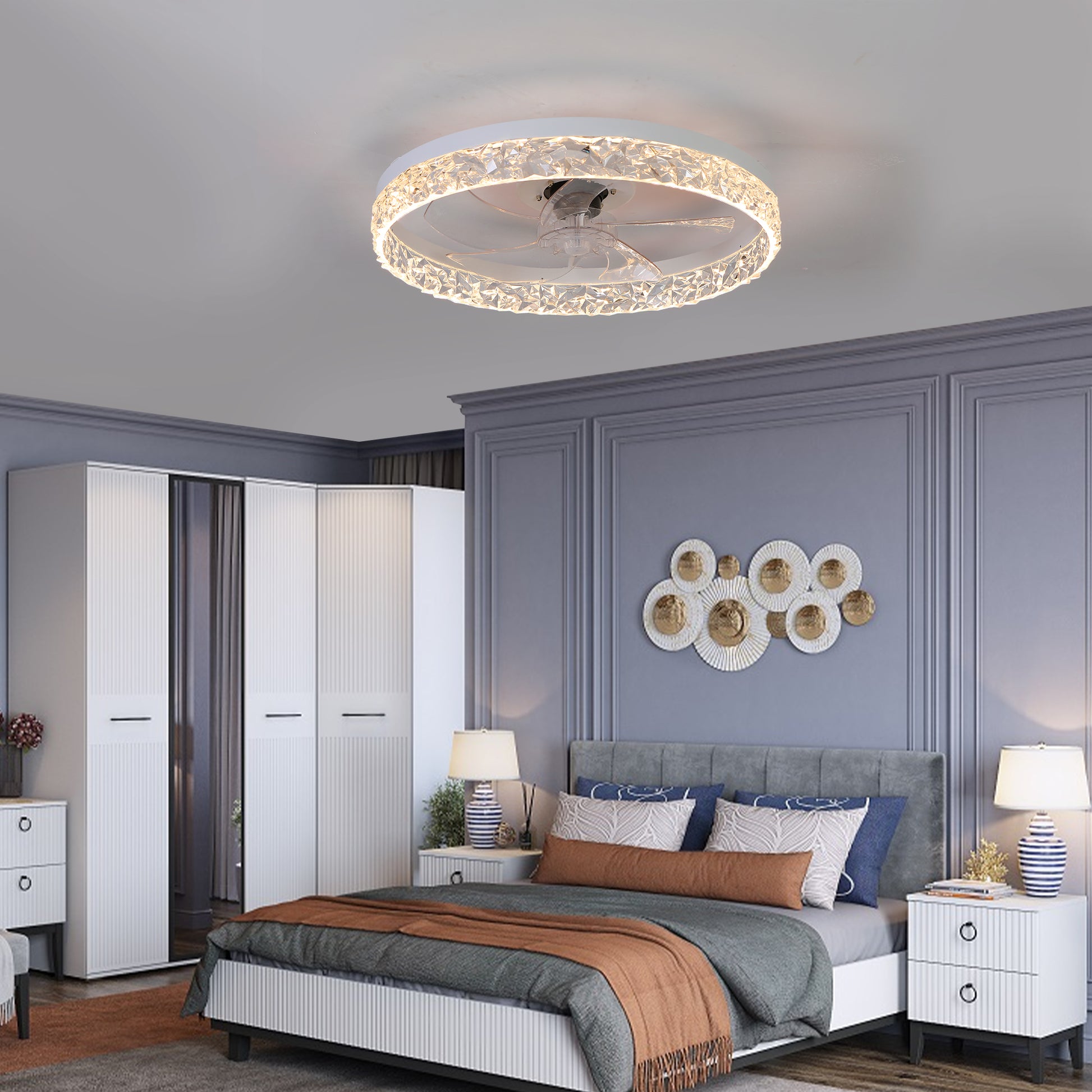 Modern acrylic ceiling fan light with remote control, dimmable LED pendant light, 6-speed adjustable, silent motor by eprolo