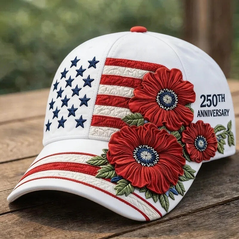 America's 250th Anniversary Rose 3D Printed Baseball Cap For Daily Travel And Independence Day Celebration by DERILUJA LLC