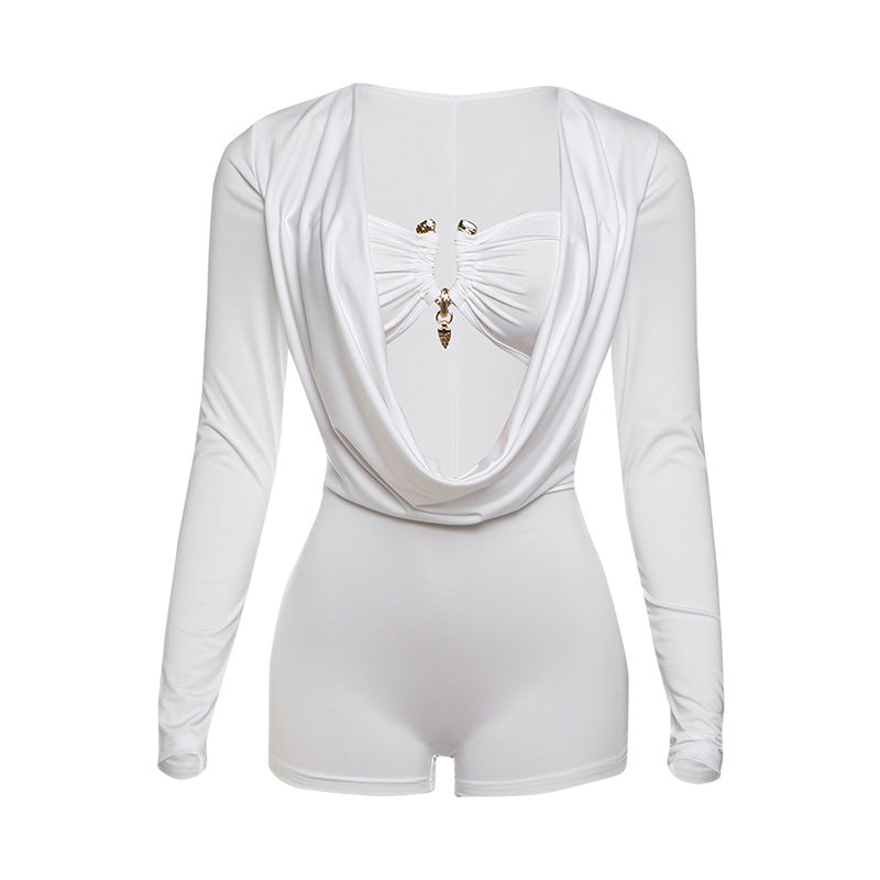 Spring Summer New Individual Street Deep V Low Cut Solid Color Slim Fit Bodycon Jumpsuit by eprolo