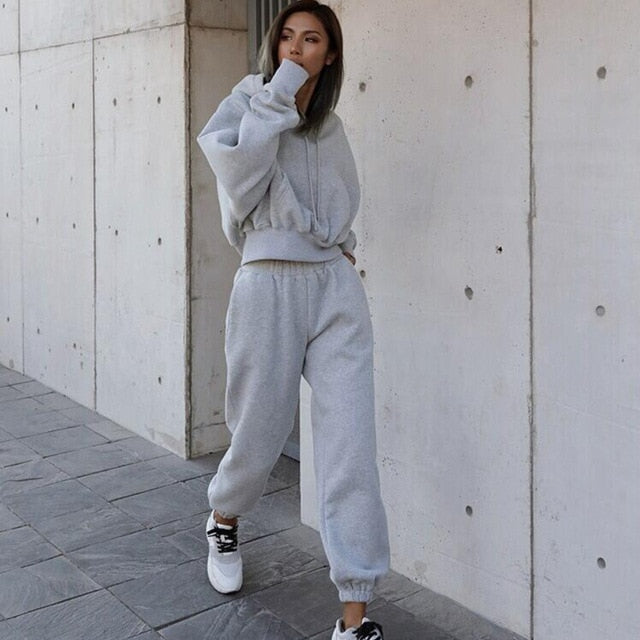 Women Warm Hoodie and Pants Set kodez