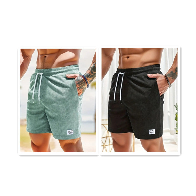 Lace-up Drawstring Shorts Summer Corduroy Sports Short Pants Mens Clothing by DERILUJA LLC