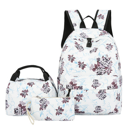 Floral Bags 3pcs Schoolbag Backpack Lunch Bag And Wallets