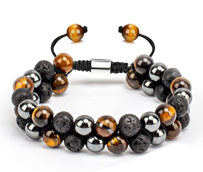 Double row natural stone tiger eye bracelet bracelet