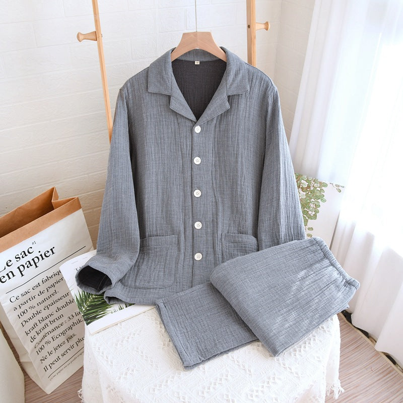 Women's sleepwear made of pure cotton with four layers of gauze, suitable for couples in spring, autumn, and winter. Men's casual plus size set by eprolo