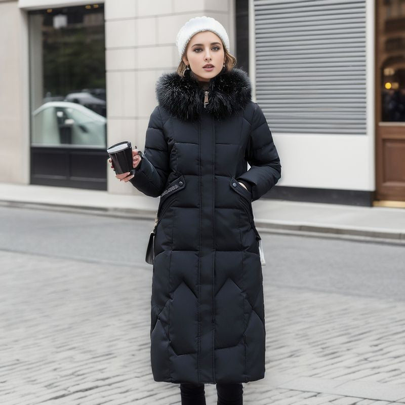 Cotton padded clothes women's middle and long style, slim fit, knee length cotton padded clothes, large wool collar and thick cotton padded jacket by eprolo