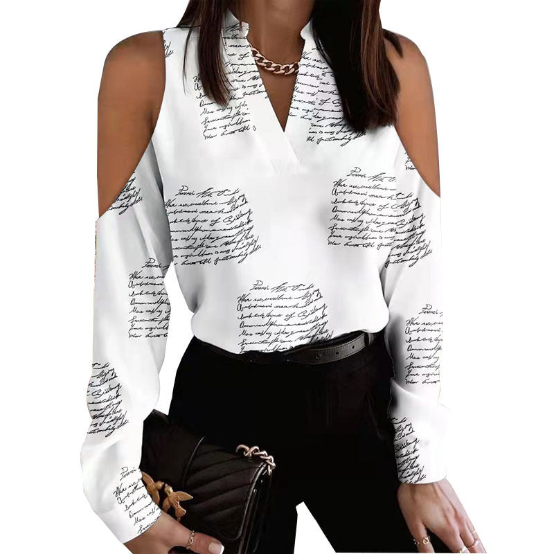 Long Sleeve Off-shoulder Long Sleeve Printed Shirt by DERILUJA LLC