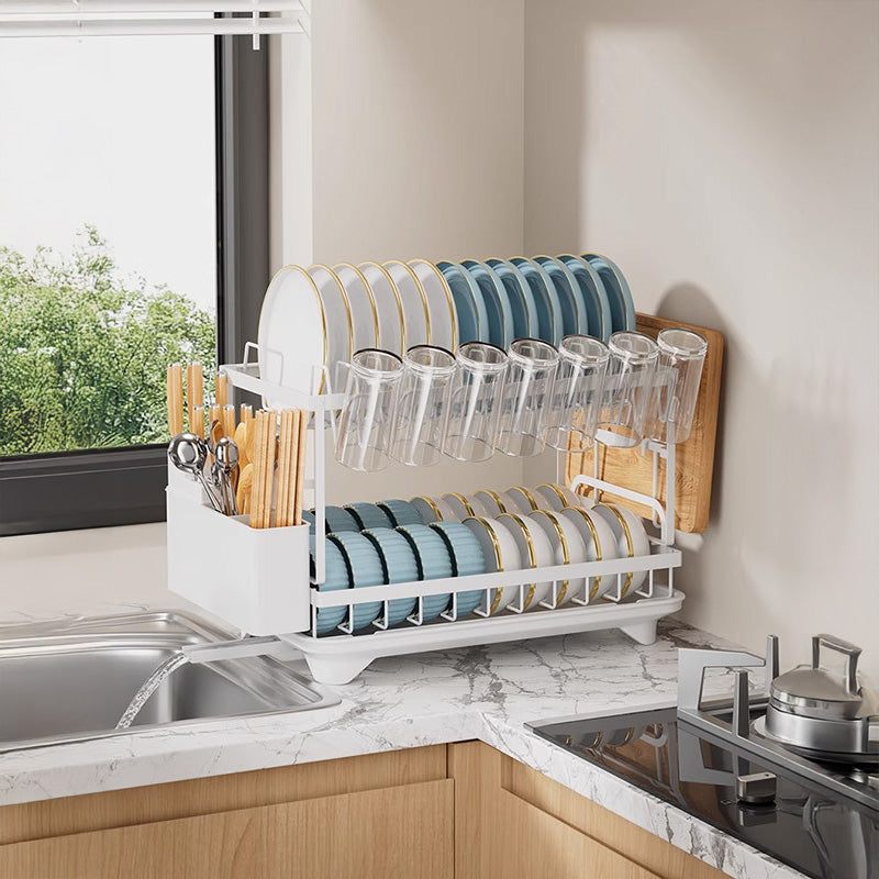 2-Tier Household Dish Rack: Countertop Storage with Drainboard by eprolo