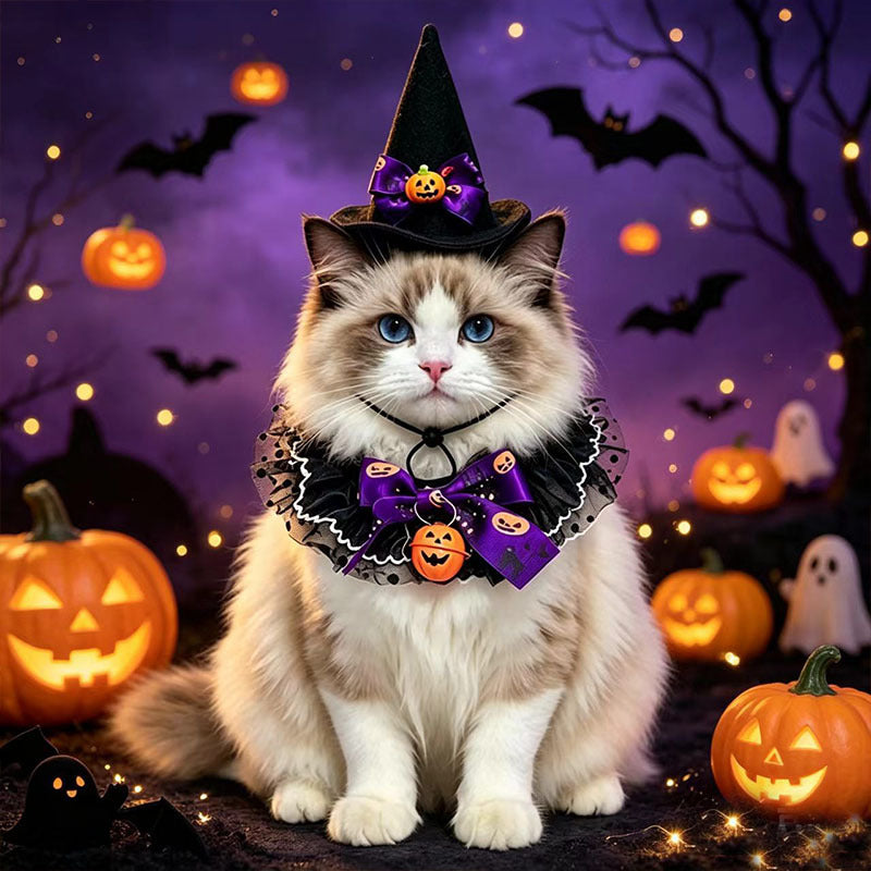 New Cat Bandana Hat Set Halloween Pet Scarf Neckwear Dog Bib Collar by eprolo