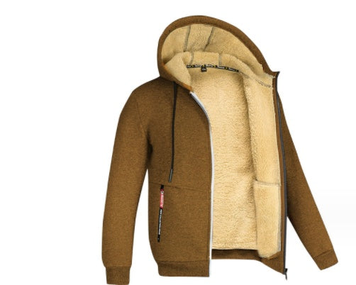 Hooded Fleece Plus Thick Lamb Fleece Cardigan Sweater by My Store