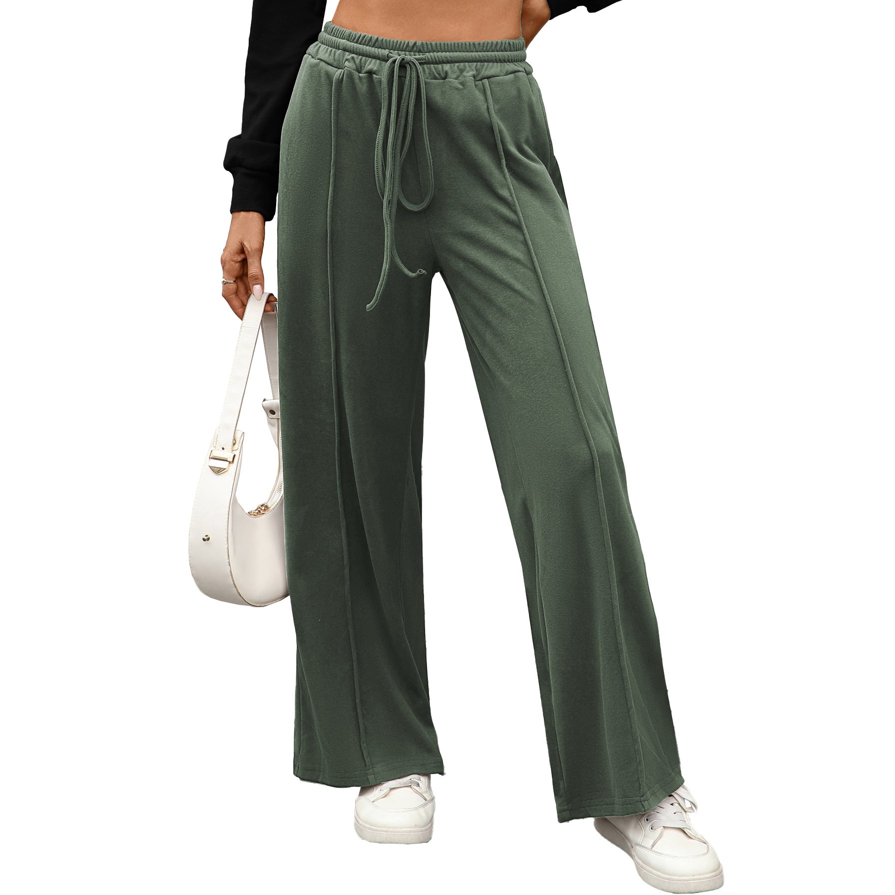 Drawstring pocket loose pants for women