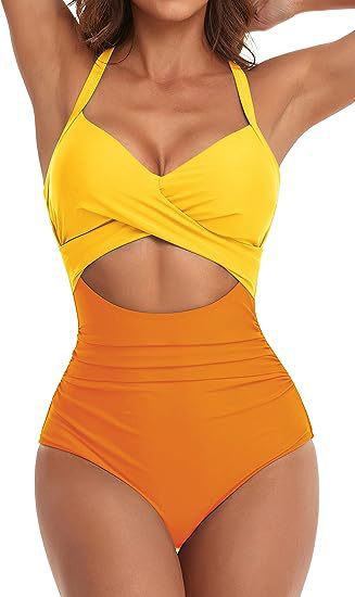 one-piece hard pack swimsuit with hollowed out solid color swimsuit, women's high waisted tight fitting swimsuit by eprolo