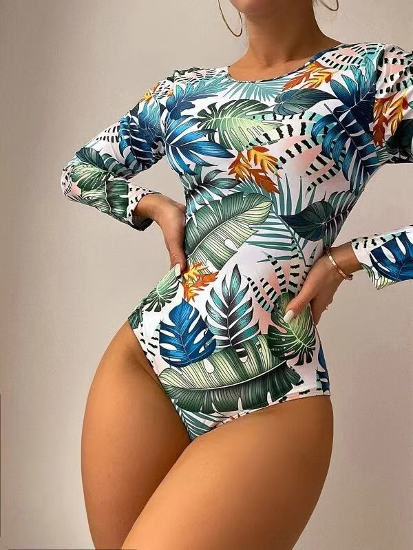 Long sleeved one-piece swimsuit with sexy tight print for women by eprolo