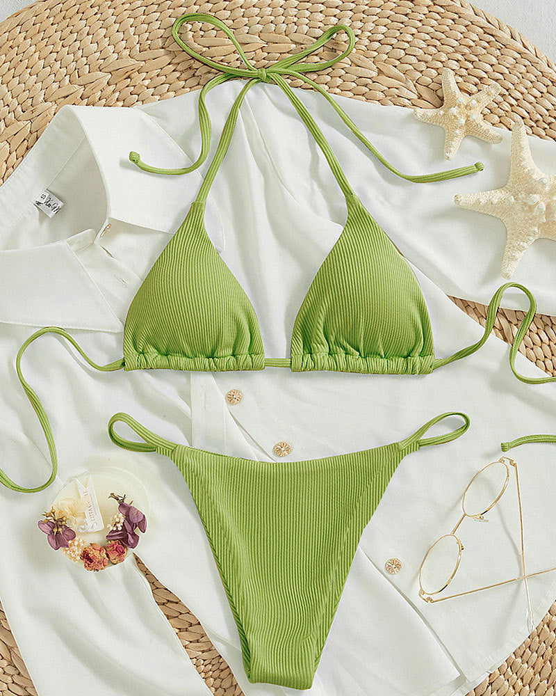Hanging neck tie bikini multi-color three-point swimsuit hot spring swimsuit by eprolo