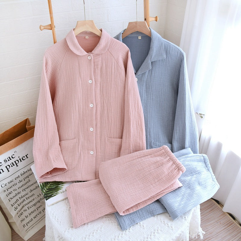 Women's sleepwear made of pure cotton with four layers of gauze, suitable for couples in spring, autumn, and winter. Men's casual plus size set by eprolo